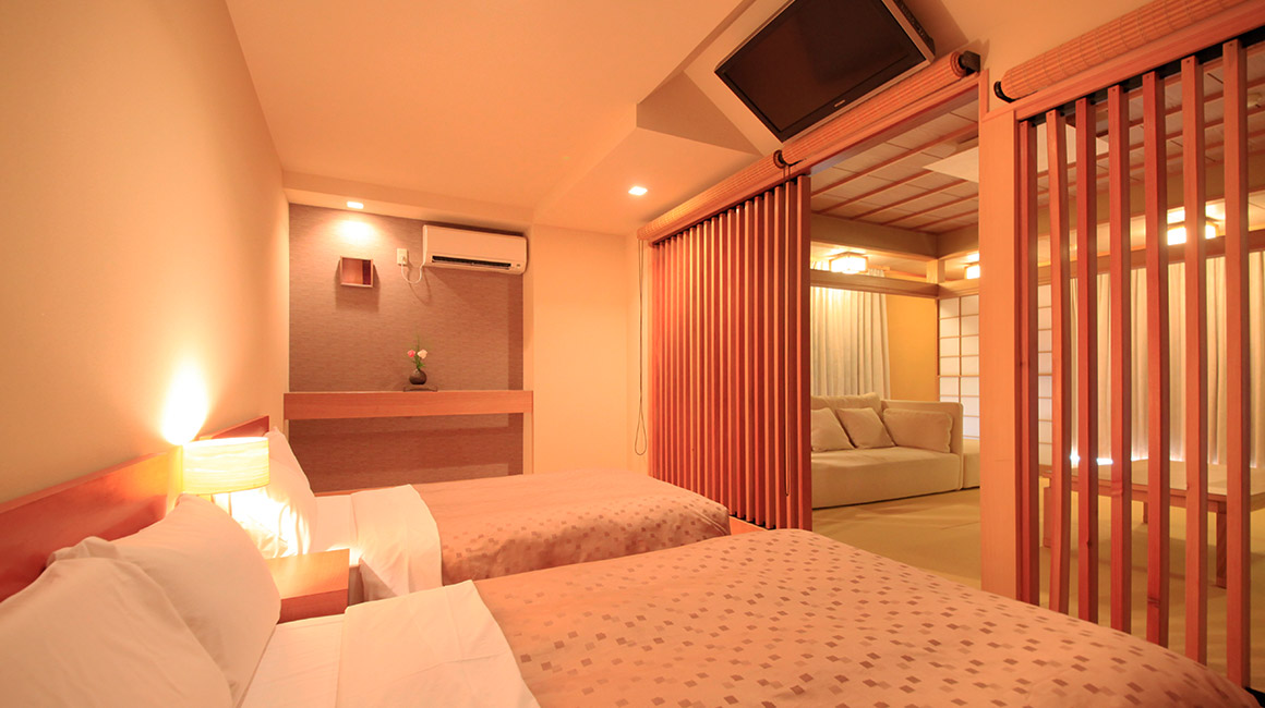 庭園付露天風呂客室 特別室のベッドルーム